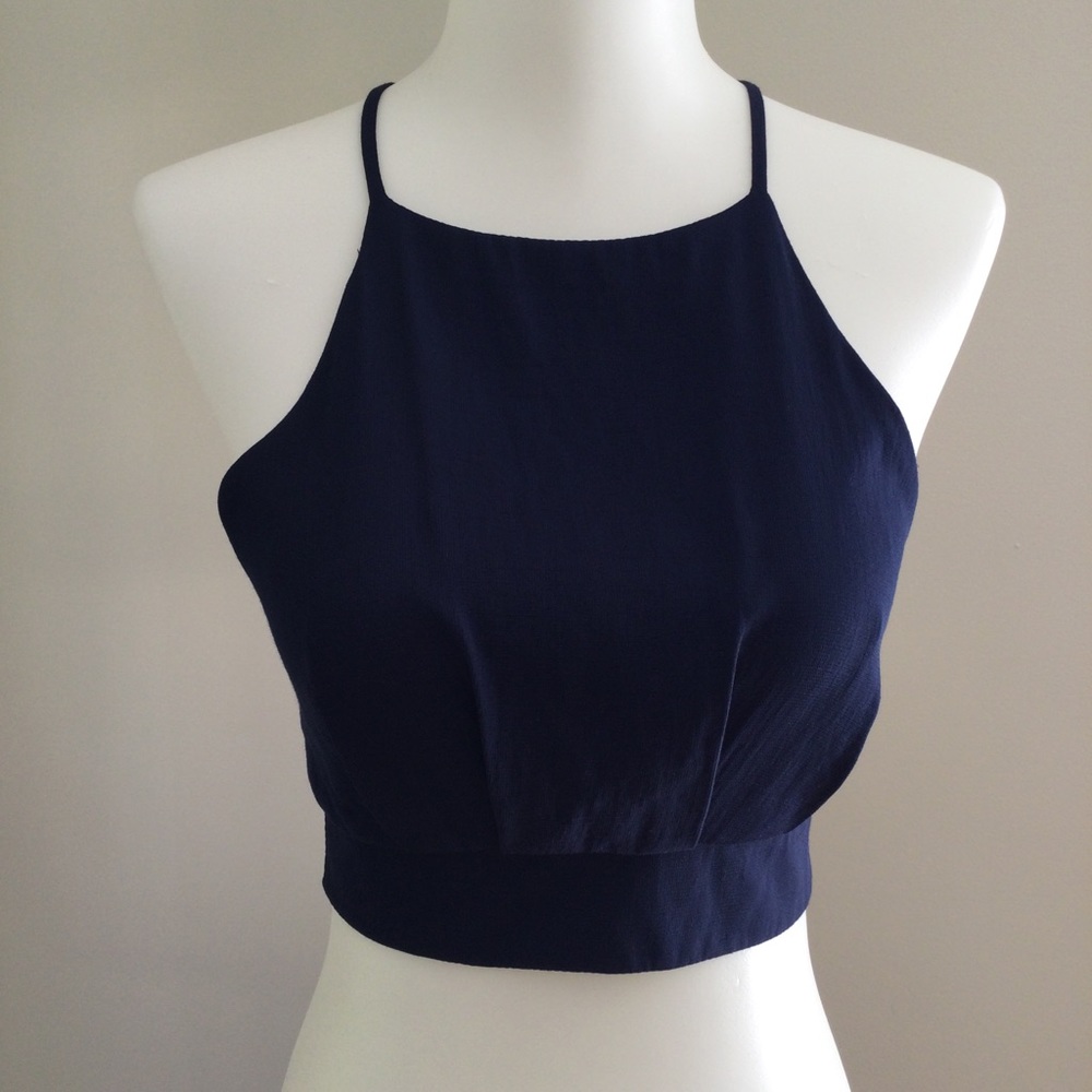 Aqua Pleated Halter Top Navy - Picture 2 of 6